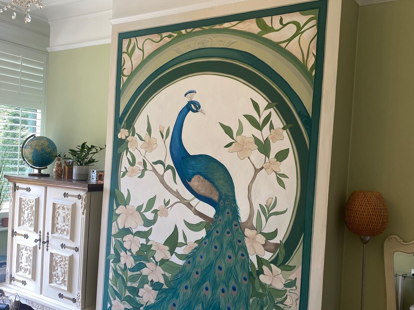 art nouveau peacock mural